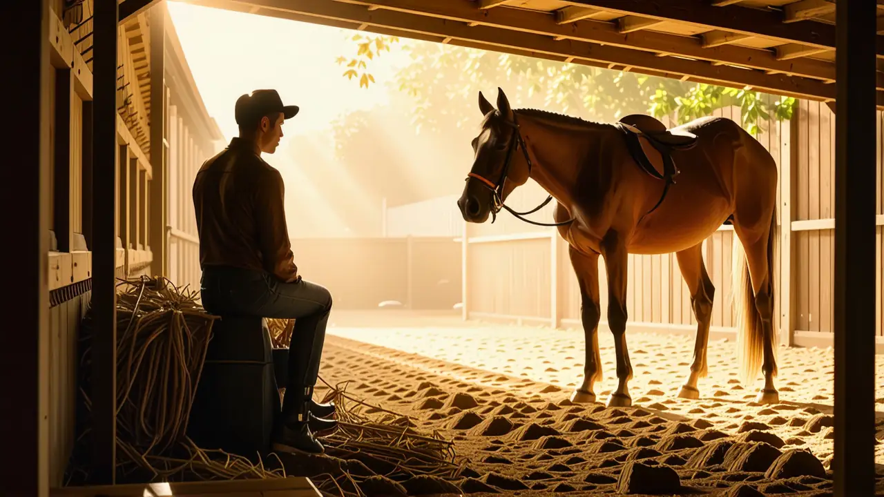 Un jinete español confiado monta su caballo