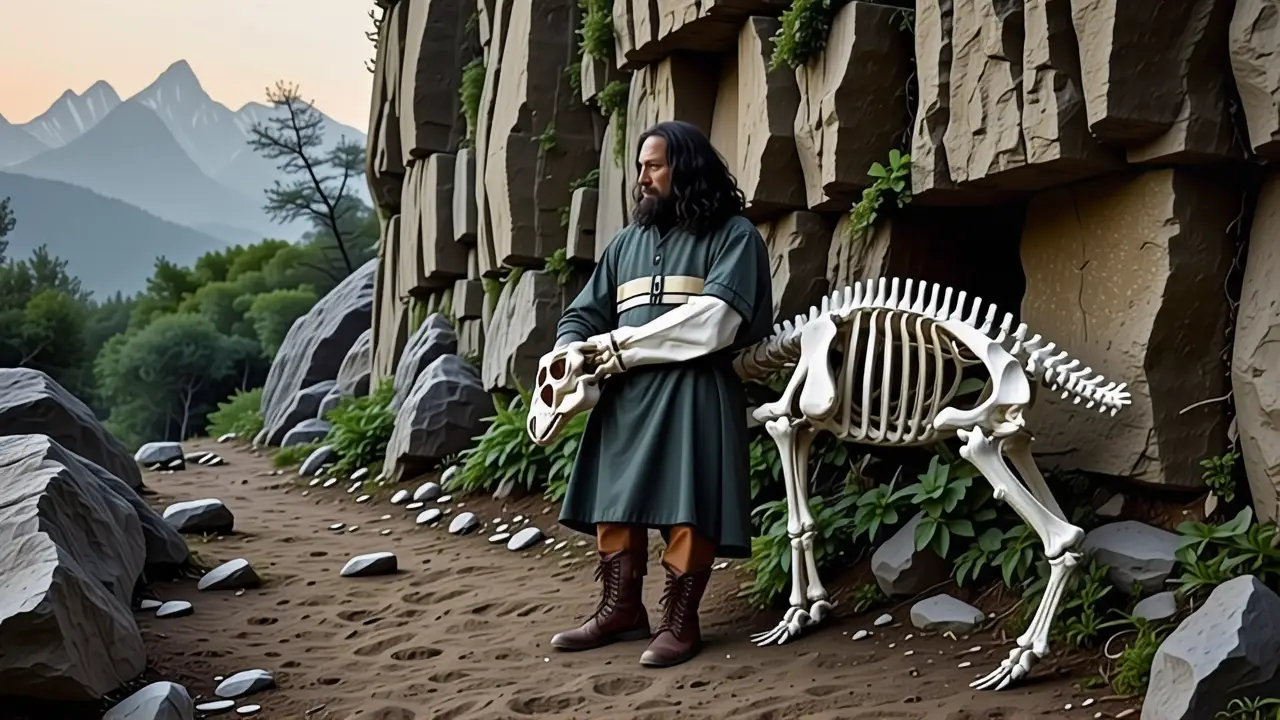 Un hombre paleo se encuentra en un paisaje ancestral