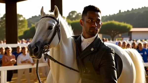 Un hombre elegante monta su caballo