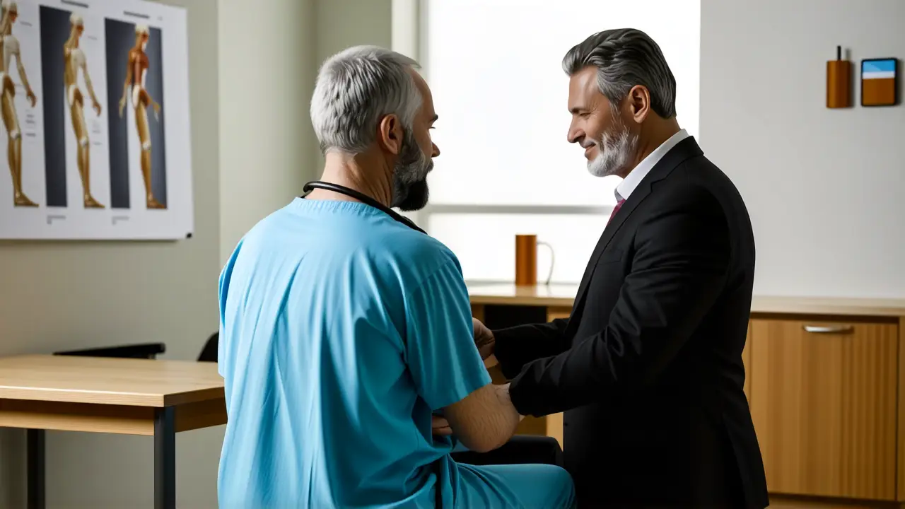 Fisioterapeuta vs Quiropractico: Cuidado Equino Integral 2 Un fisioterapeuta examina a un paciente en clínica