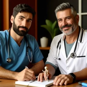 Un fisioterapeuta examina a un quiropráctico