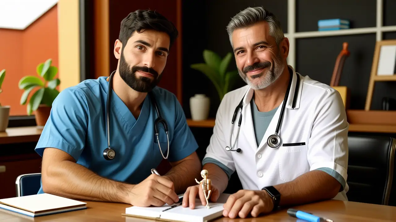 Fisioterapeuta vs Quiropractico: Cuidado Equino Integral 1 Un fisioterapeuta examina a un quiropráctico
