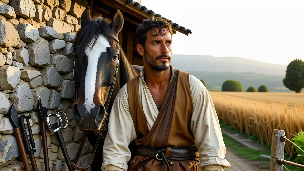 Un hombre pensativo y su caballo en España