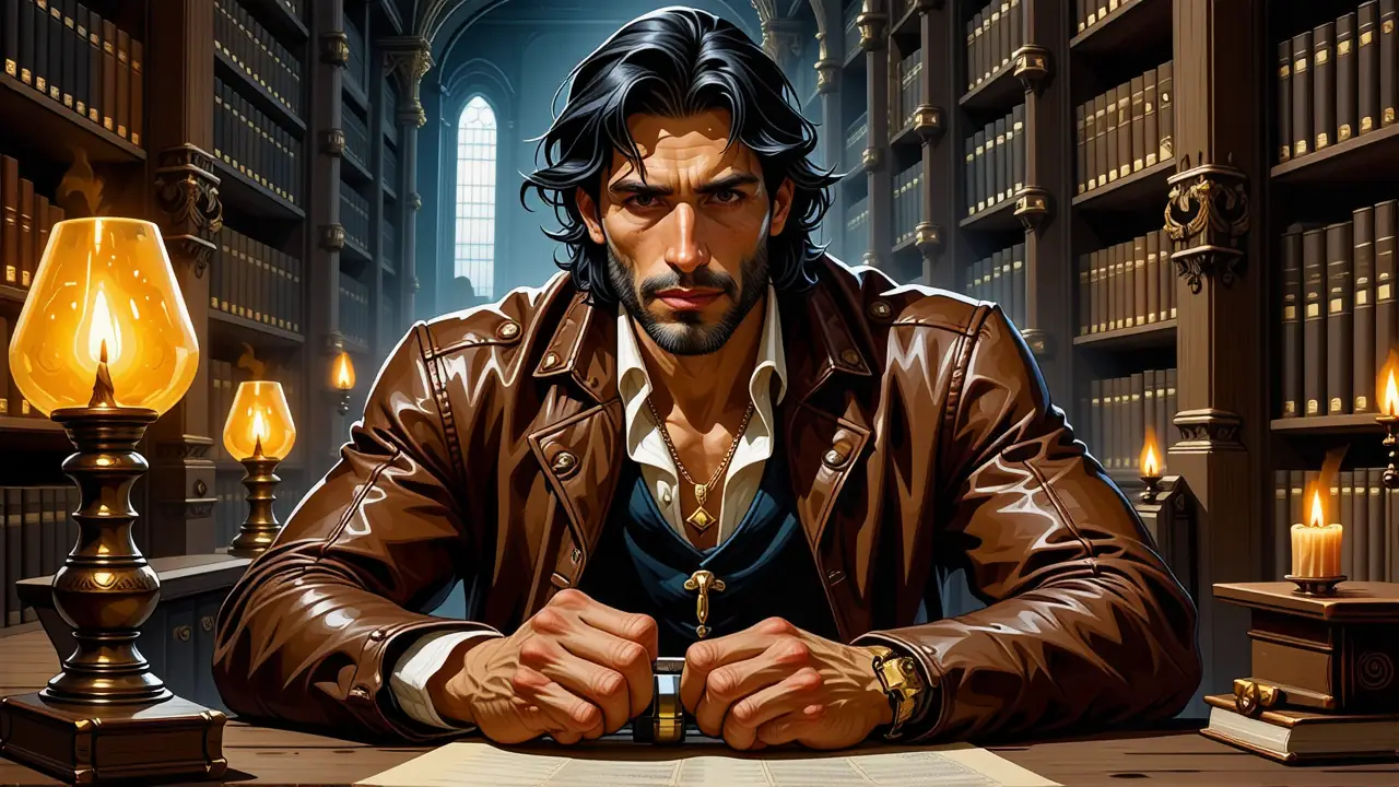 Un hombre sabio lee en biblioteca