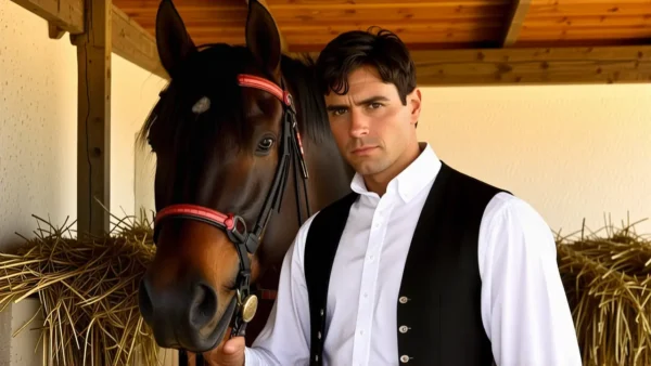 Un hombre español realista domina su caballo