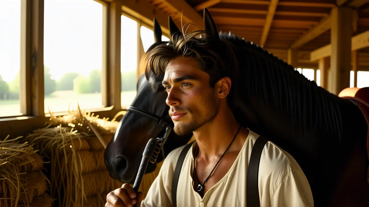 Un jinete español pinta una yegua serena