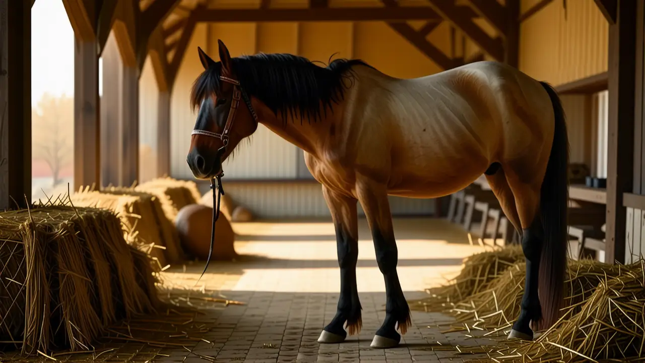 Un hombre pensativo observa su caballo