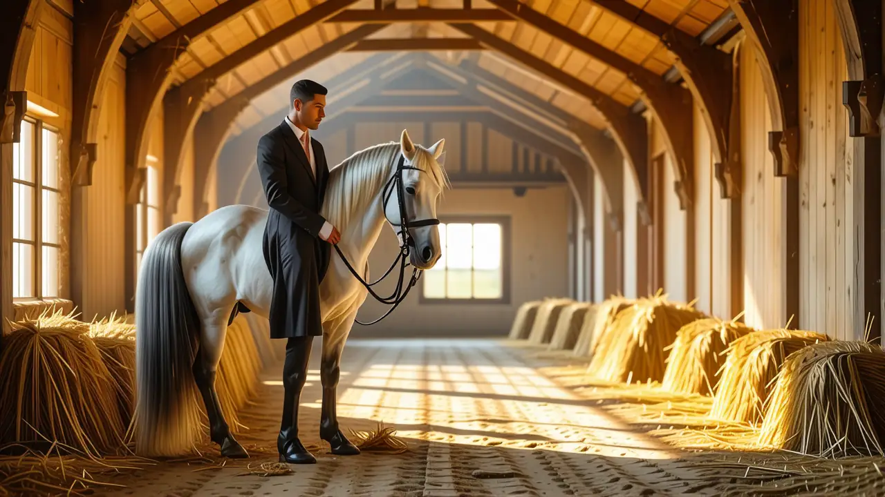 Un jinete español contempla su caballo