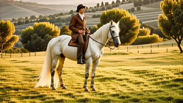 Un jinete español contempla su yegua