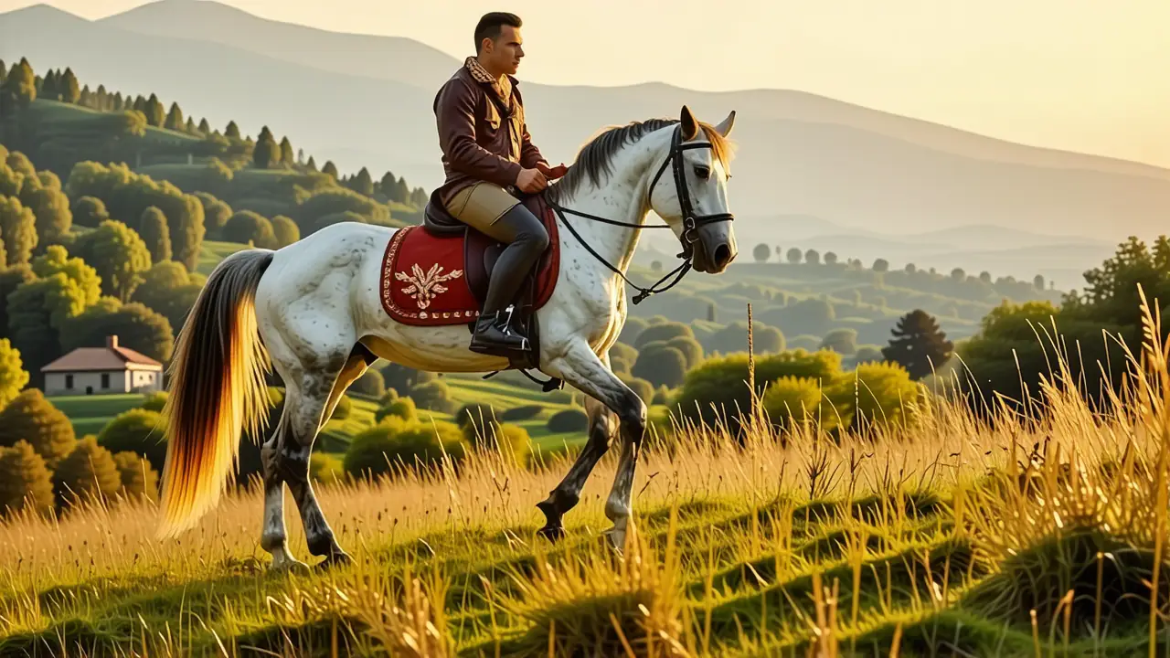 Un jinete español elegante monta su caballo