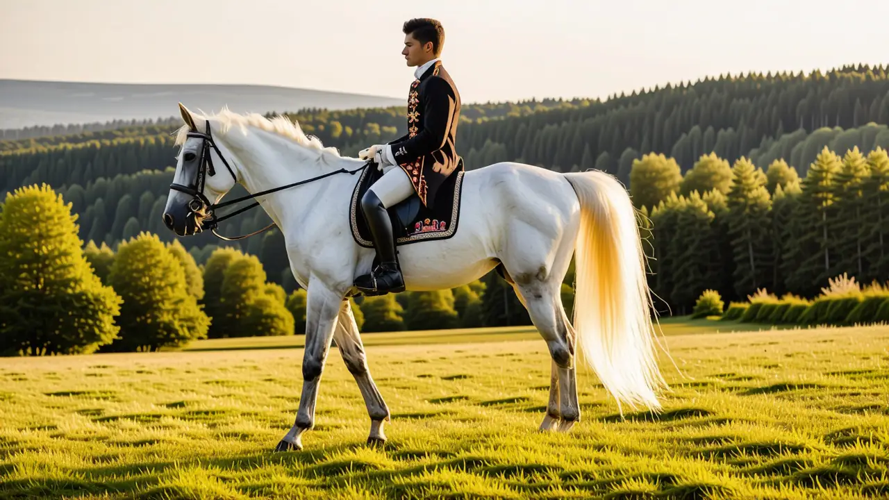 Un jinete español elegante monta su caballo