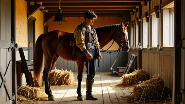 Un hombre español contempla su caballo