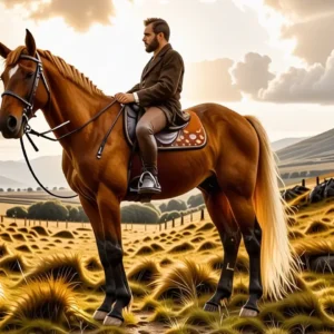 Un hombre español contempla su caballo en Irlanda