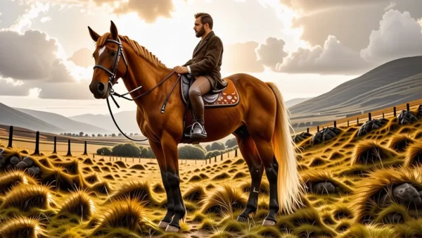 Un hombre español contempla su caballo en Irlanda