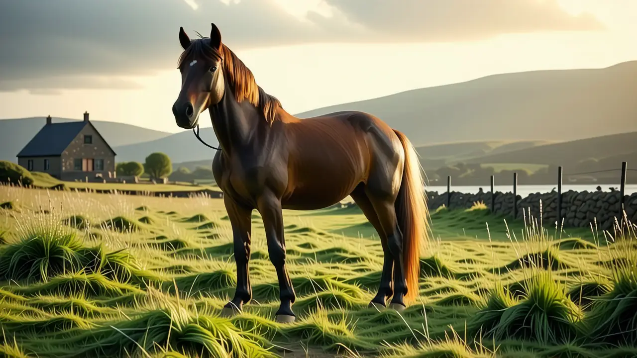Un hombre español contempla su caballo en Irlanda