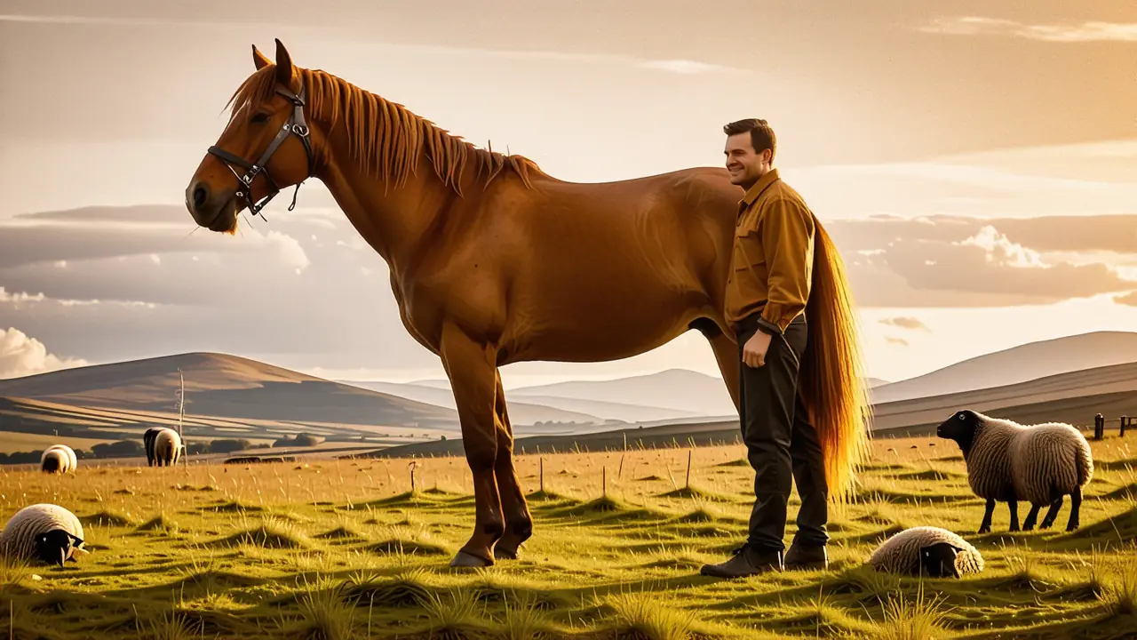 Un hombre español tranquilo monta su caballo