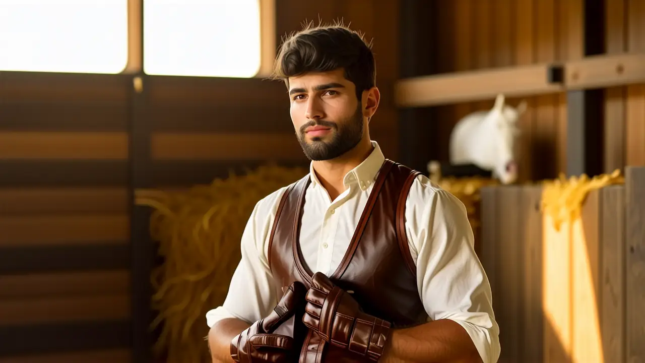 Equipo Jinete: Guía Completa para Jinete en Caballo 3 Jinete español confiado en establo cálido