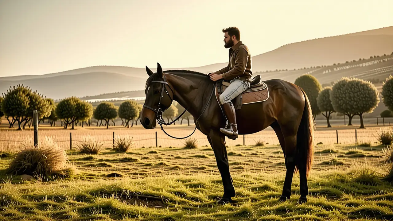 Equipo Jinete: Guía Completa para Jinete en Caballo 6 Un jinete español confiado monta su caballo