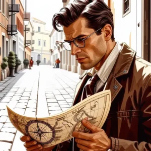 Un hombre pensativo explora una calle antigua