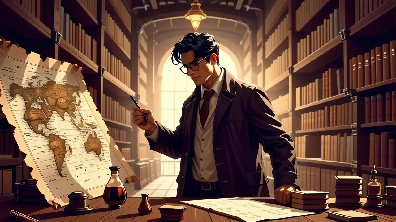 Un hombre mide un mapa antiguo