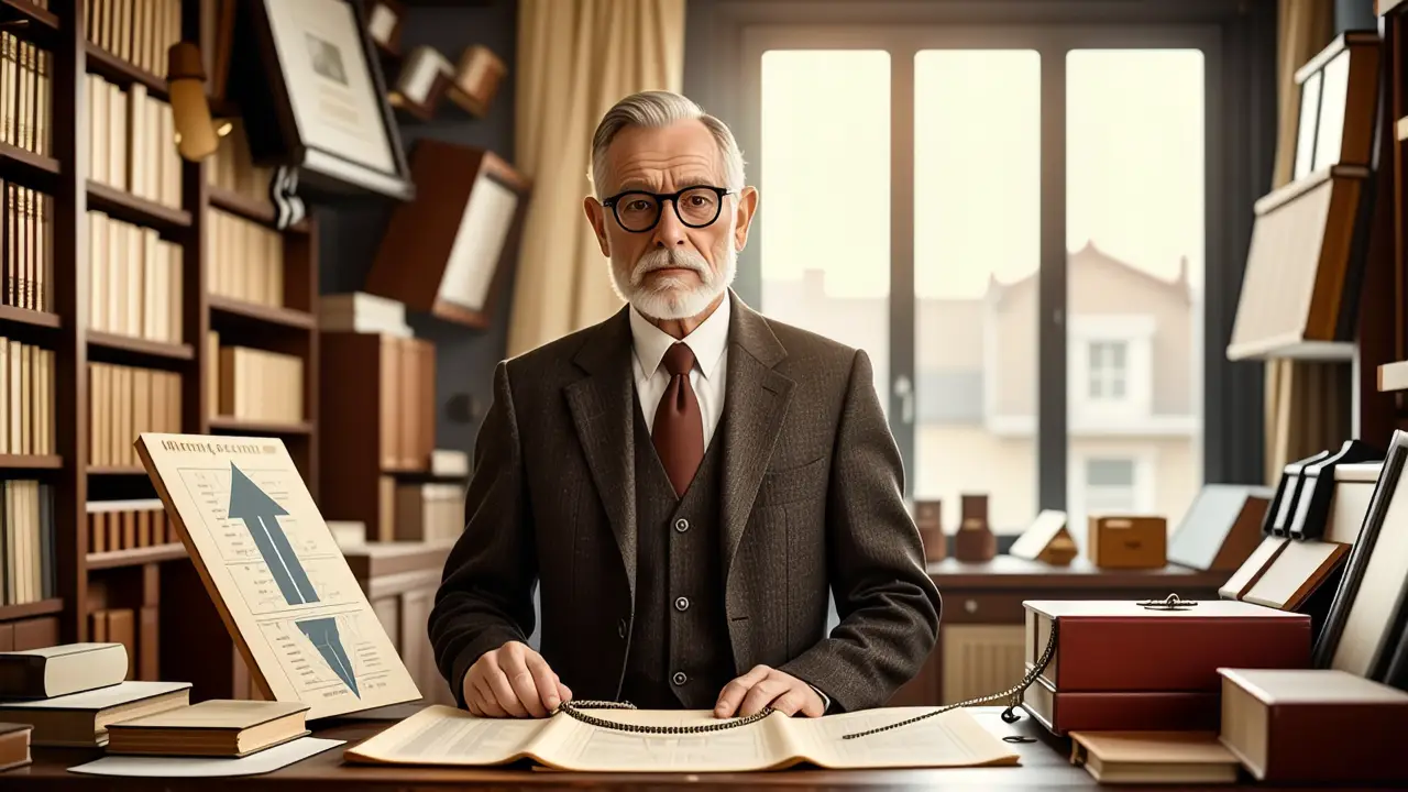 Un hombre erudito sostiene una cadena en estudio