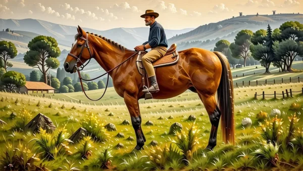 Un jinete español contempla su caballo