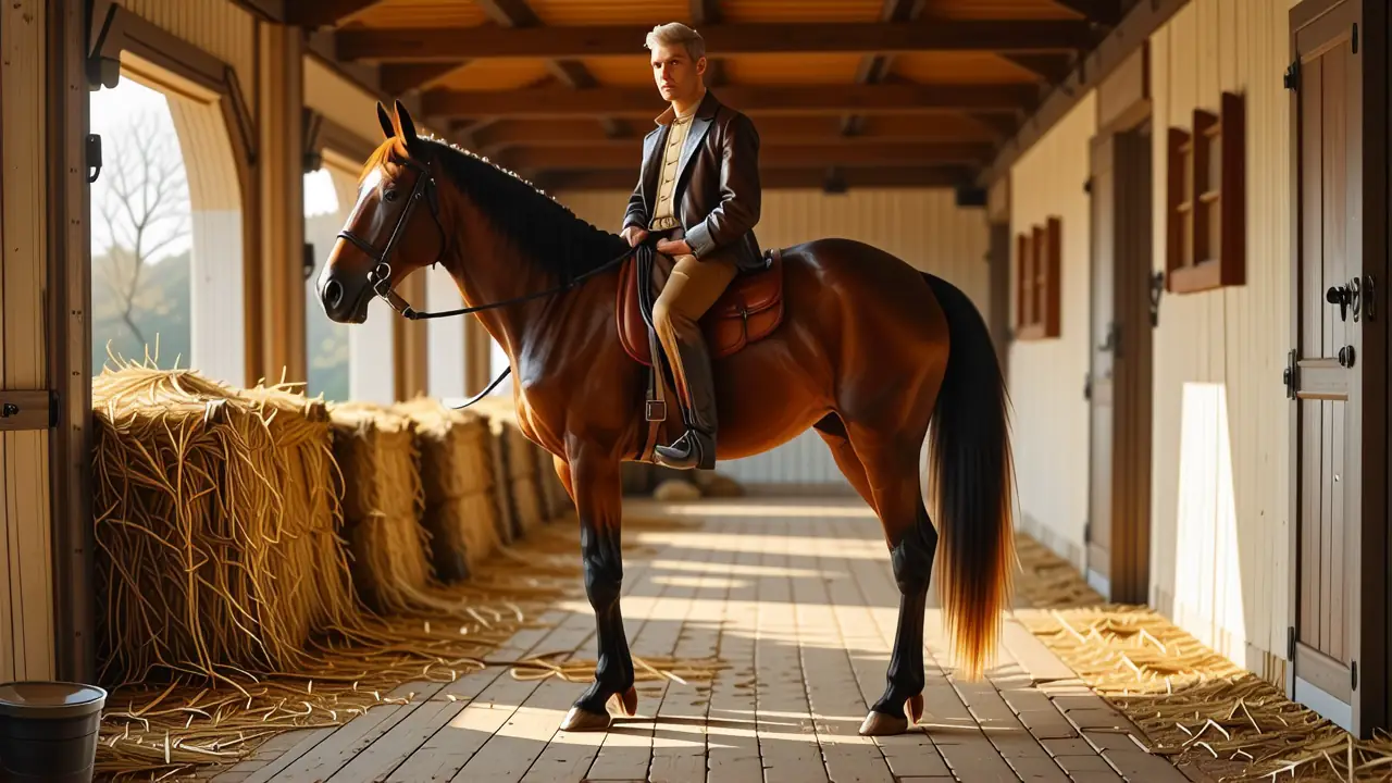 Un jinete español retrata un caballo en luz dorada