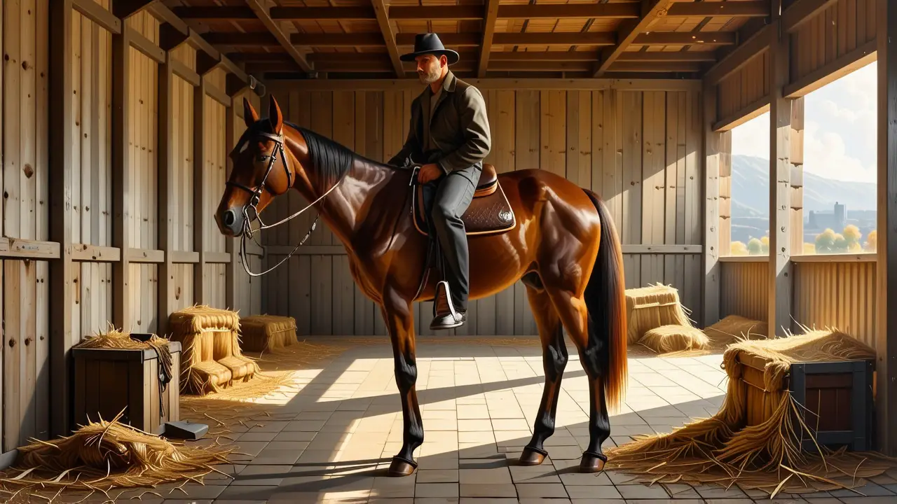 Un jinete español serio domina su caballo
