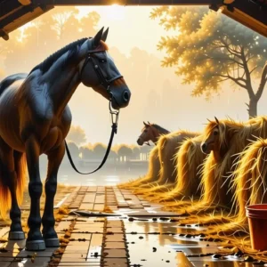 Un jinete español cuida su caballo