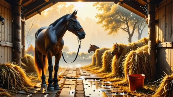 Un jinete español cuida su caballo