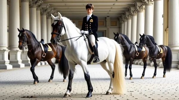 Un jinete elegante monta un caballo en danza