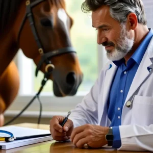 Un veterinario español examina una yegua