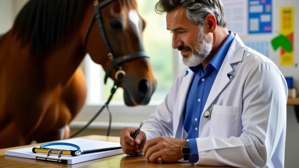 Un veterinario español examina una yegua
