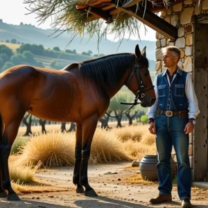 Un hombre anciano contempla su caballo en Andalucía