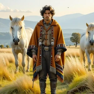 Un hombre español contempla caballos en Andalucía