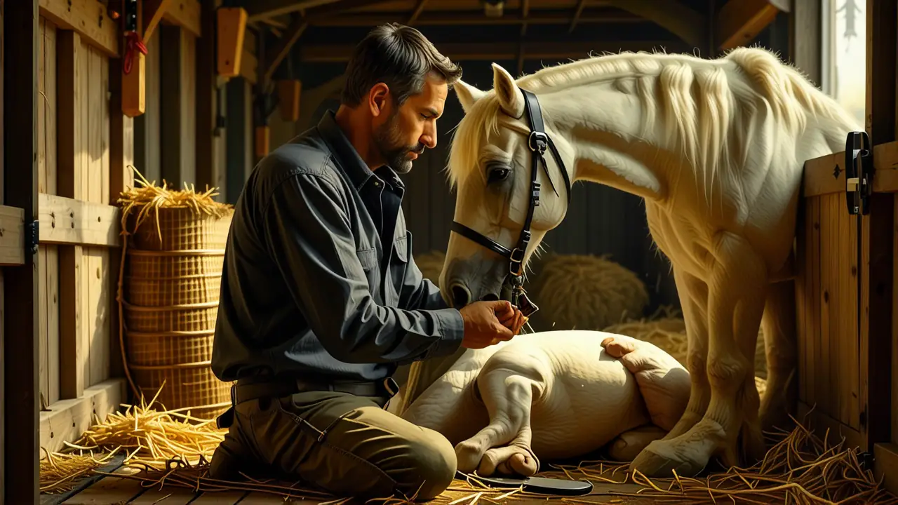 Un veterinario examina una yegua en calma