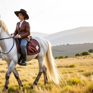 Un jinete español contempla su yegua en Andalucía