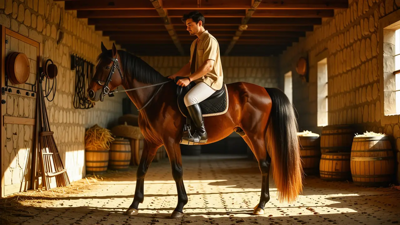 Un jinete español realista domina su caballo