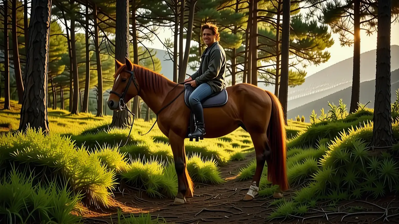 Un hombre sonriente monta a caballo en Collserola