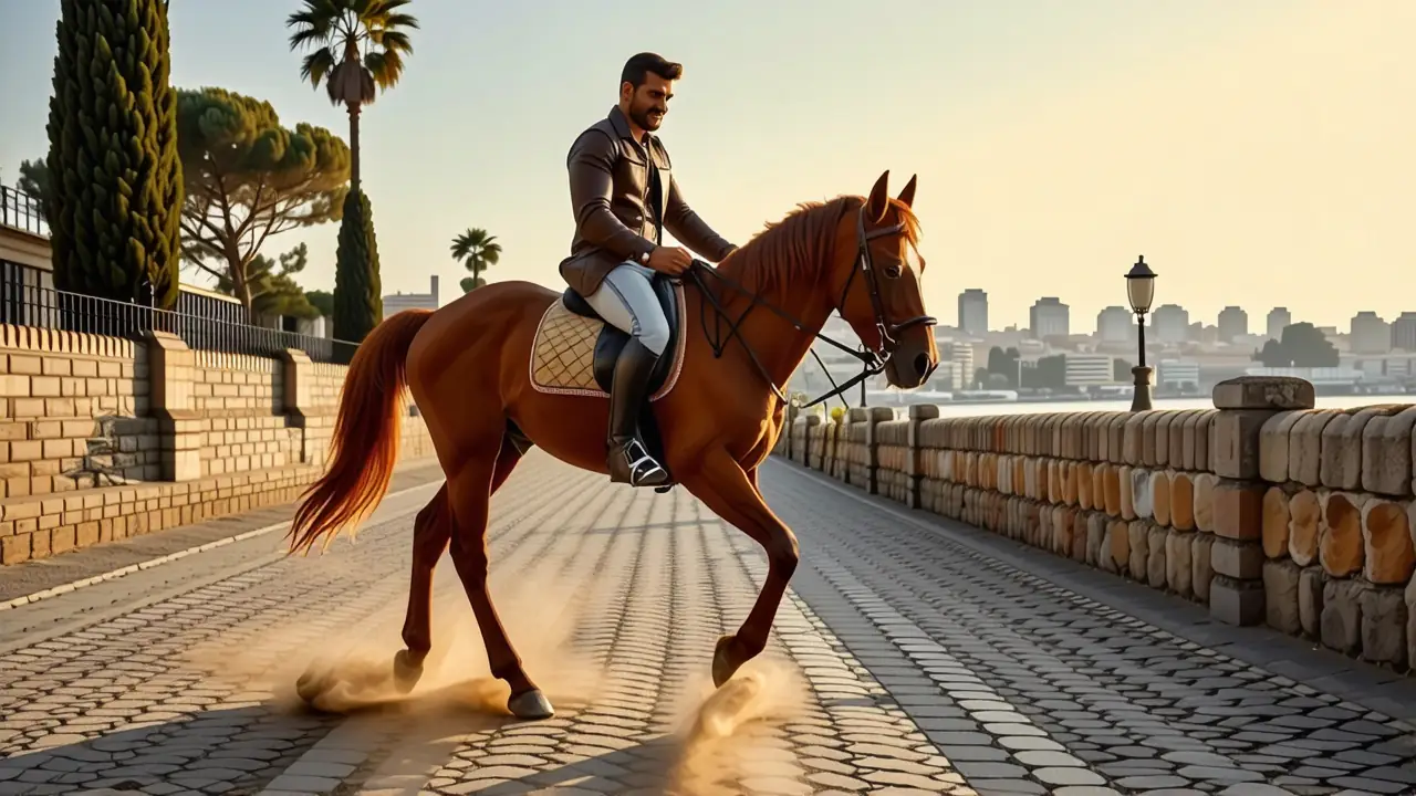 Un hombre español galopa en Barcelona