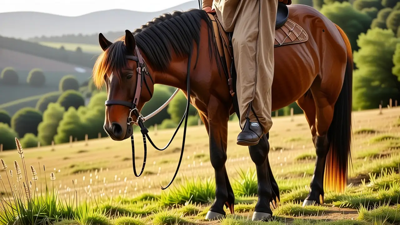 Un hombre español realista observa su caballo