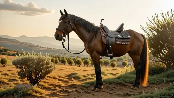 Un hombre español contempla su caballo
