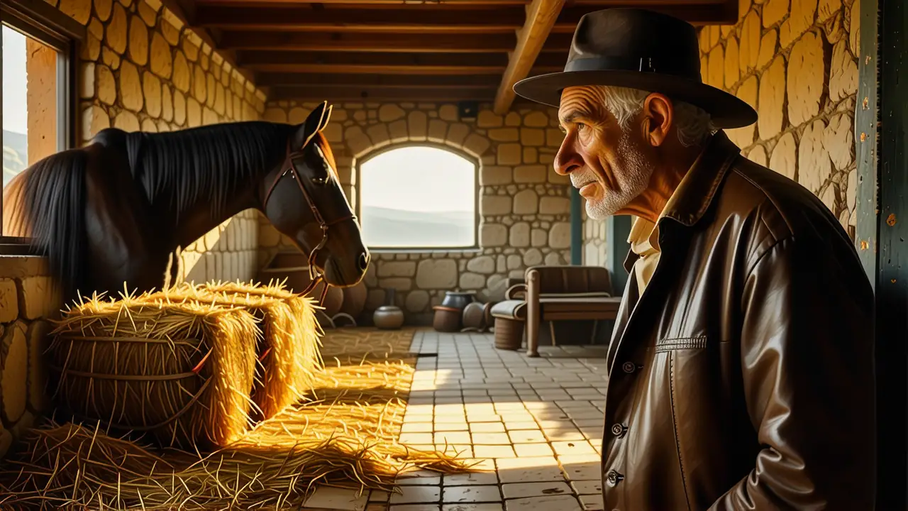 Un anciano granjero contempla su caballo