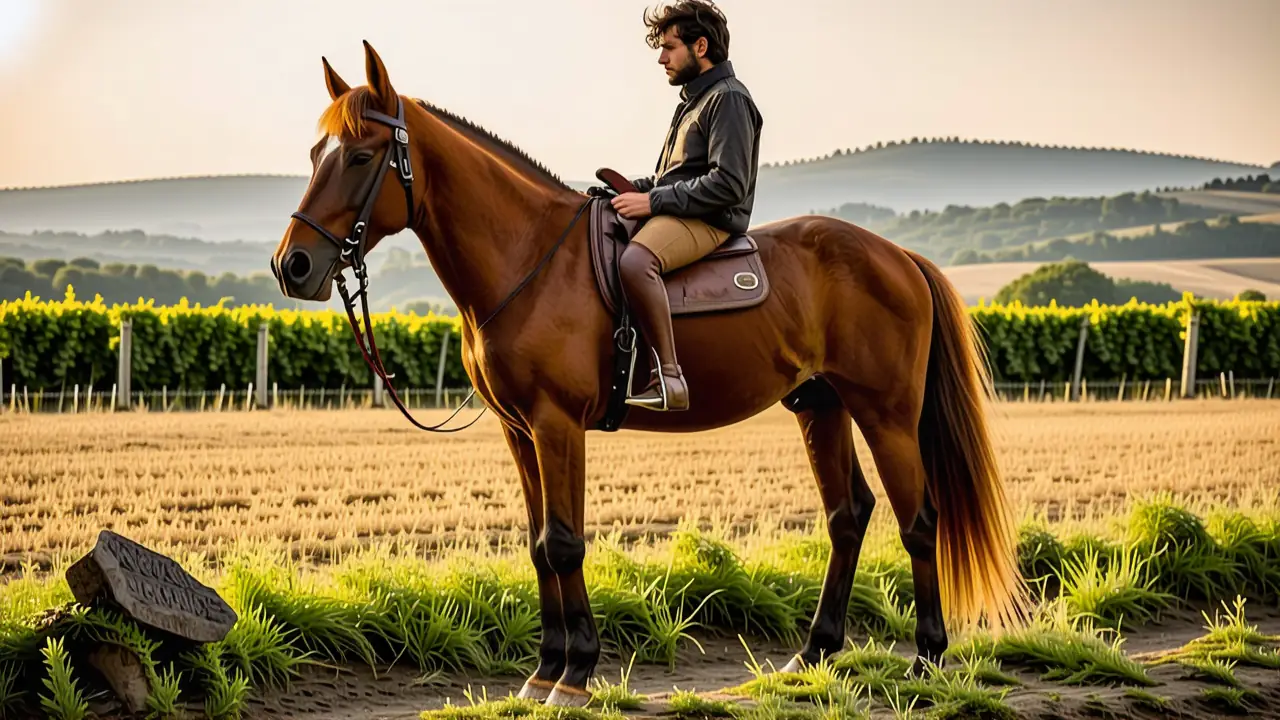 Un hombre contemplativo monta su caballo en Toscana