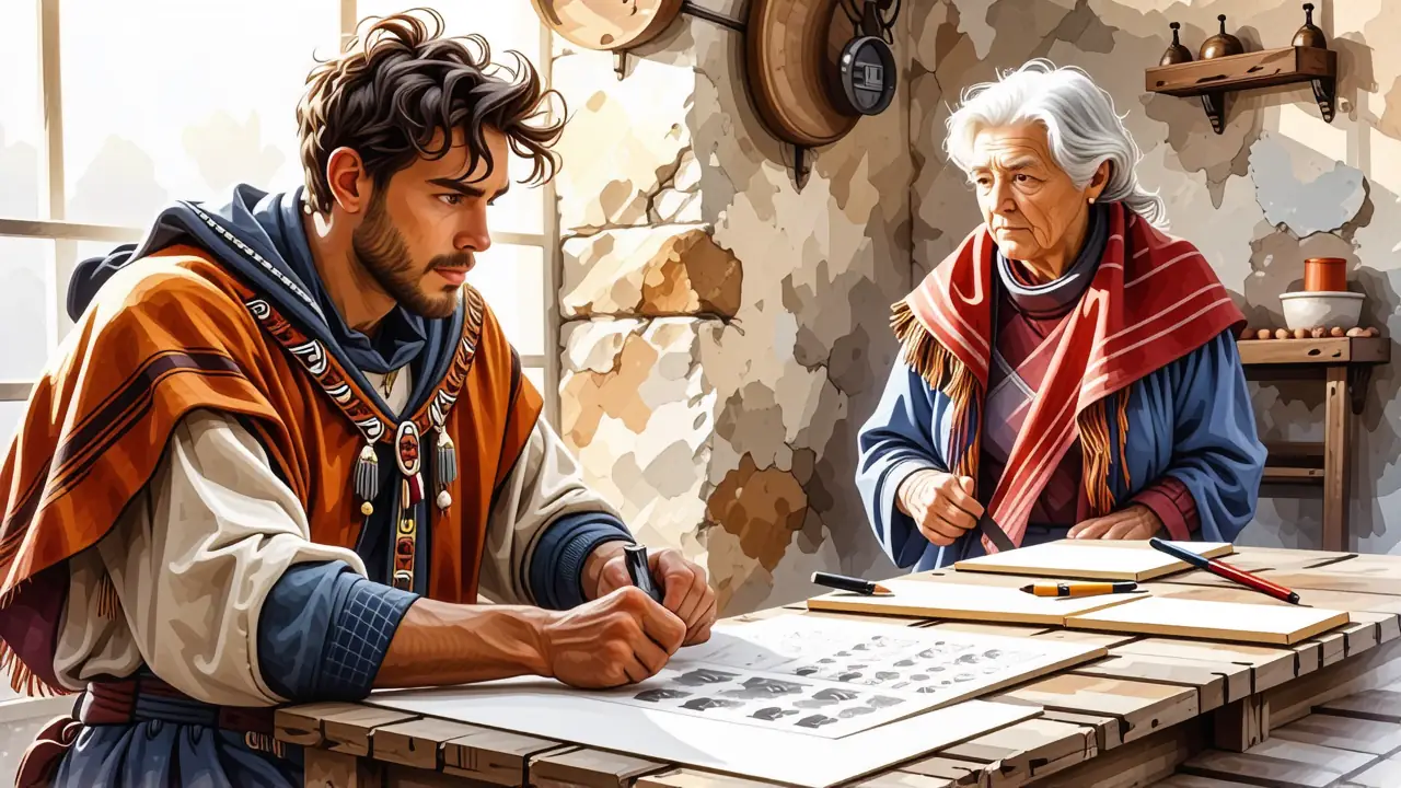 Un hombre pensativo observa una anciana