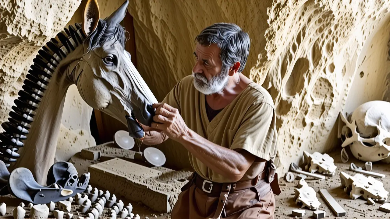 Un arqueólogo examina huesos antiguos en calma