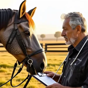 Un veterinario español examina un caballo