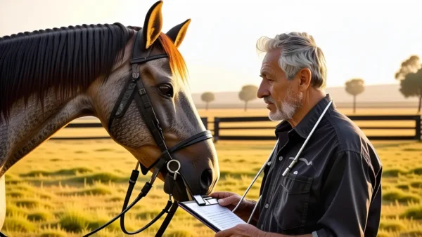 Un veterinario español examina un caballo