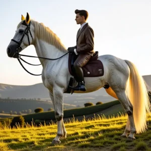 Un jinete español guía un palomino dorado