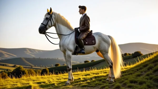 Un jinete español guía un palomino dorado